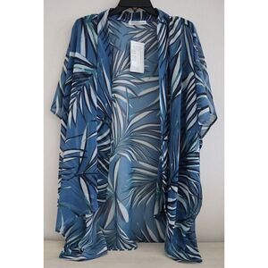 Fortune Swimwear Women's One Size Blue/White Mandy Open Front Kimono Cover Up